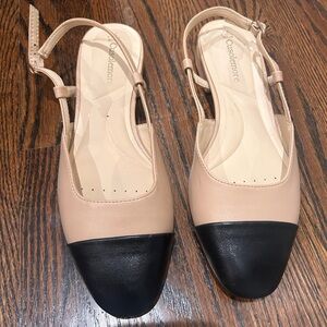 Women's Tan and Black Slingback Shoes